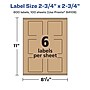 Avery Laser/Inkjet Square Multipurpose Labels, 2.75" x 2.75", Kraft Brown, 600 Labels/Box ( 94109)~#|#~14CC2C6C-FD5F-49D3-B70158C3C7947587_sc7