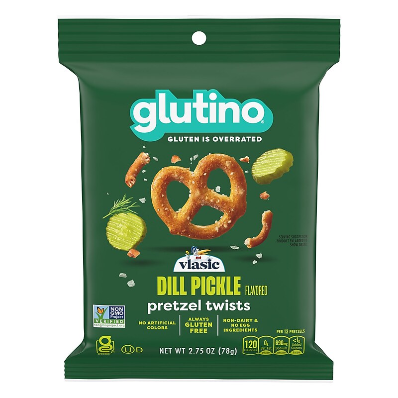 Glutino Gluten Free Vlasic Dill Pickle Flavored Pretzel Twists, 2.75 oz., 8 Bags/Carton (GOV04157) image 1