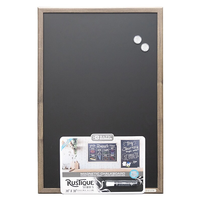 BAZIC Products RUSTIQUE Wood Frame Magnetic Chalkboard, 20" x 30", Chalk Marker & Magnets (BAZ6081) image 1
