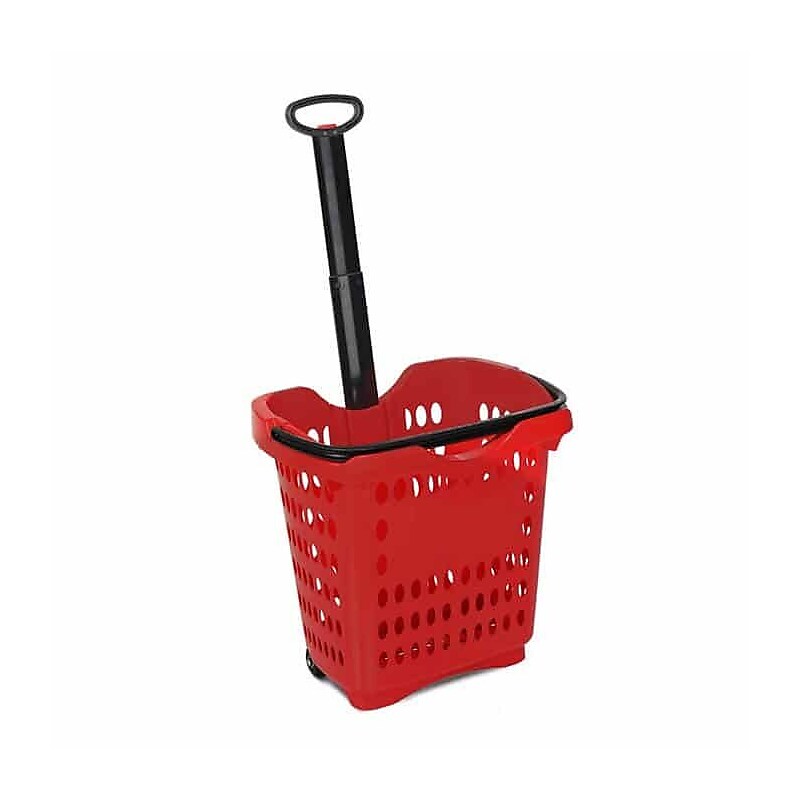 Versacart Rolling Hand Basket w/ Retractable Pull Handle, 40 Liters, Red, 10/Pack (206-40L RED 10) image 1