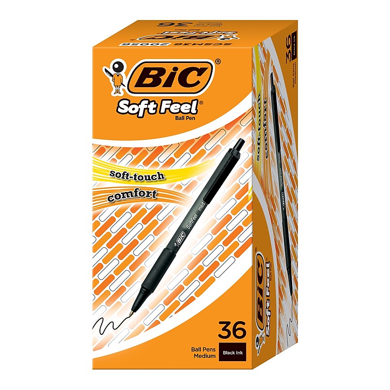 BIC Soft Feel Retractable Ballpoint Pen, Medium Point, Black Ink, 36/Pack (SCSM361BLK) image 1