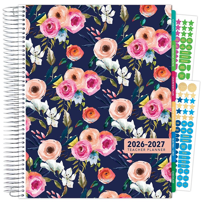 2026-2027 Excello Brands 8.5" x 11" Academic Weekly & Monthly Planner, Paperboard Cover, Navy Floral (NAY27-DTP-84) image 1