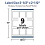 Avery Laser/Inkjet Multipurpose Labels, White, 9 Labels/Sheet, 10 Sheets/Pack (94104-TWMP10)~#|#~150F6CF7-8498-487D-89623FC6C01C61A9_sc7