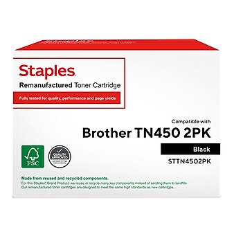 Staples Remanufactured Black High Yield Toner Cartridge Replacement for Brother TN450 (TRTN4502PK/STTN4502PK), 2/Pack