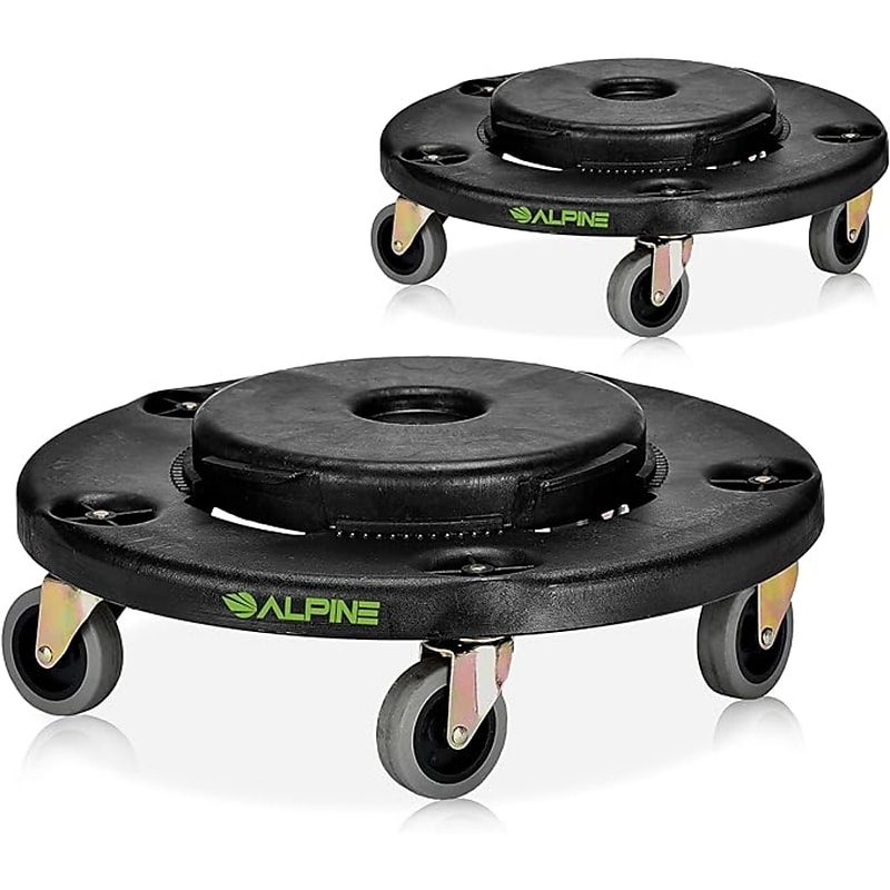 Alpine Industries Round Trash Can Dolly, 500 lb. Weight Capacity Black, 2/Pack (ALP471-32-DOLLY-2PK) image 1