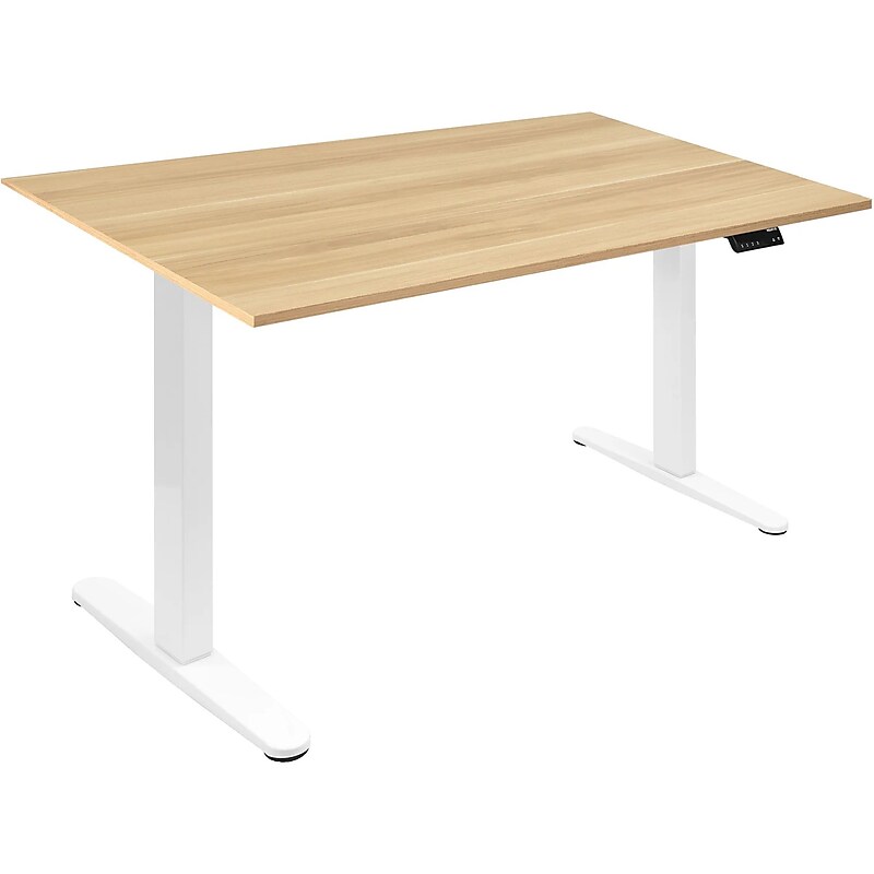 Mount-It! 55"W Electric Rectangular Adjustable Standing Desk, Maple/White (MI-18097) image 1