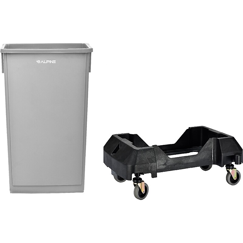 Alpine Industries Polypropylene Trash Can and Dolly, 23 Gallon, Gray (ALP477-GRY-PKD) image 1