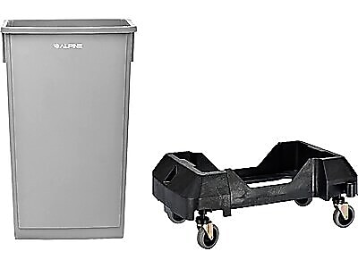 Alpine Industries Plastic Trash Can and Dolly, 23 Gallon, Gray (ALP477-GRY-PKD) Sansujyuku sansujyuku.com