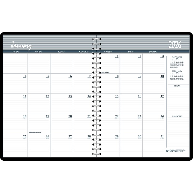 2026 House of Doolittle 8.5" x 11" Calendar Year Monthly Planner, Faux Leather Cover, Black (26202-26) image 1
