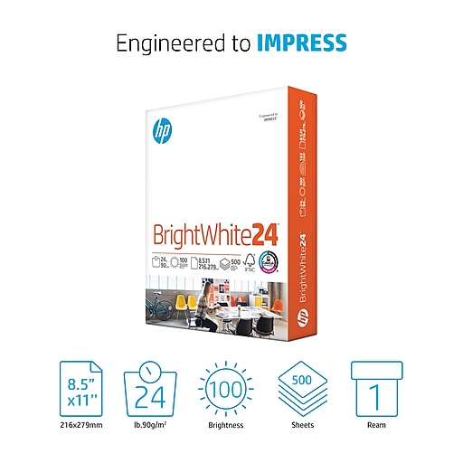 HP BrightWhite24 Paper, 8.5 x 11, Bright White - 500 sheets