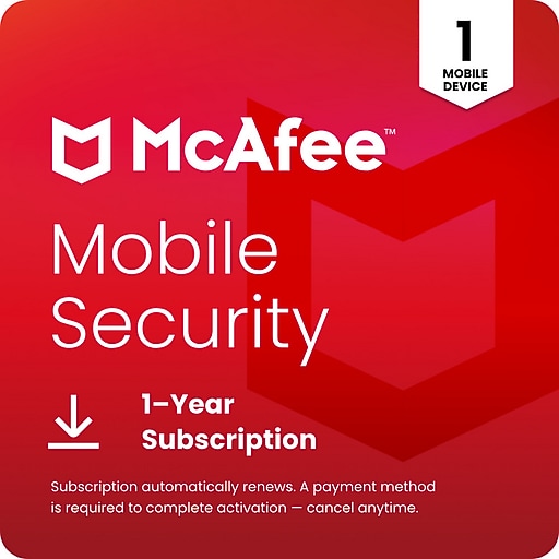 McAfee Mobile Security for 1 User with Auto-Renewal, Android/iOS
