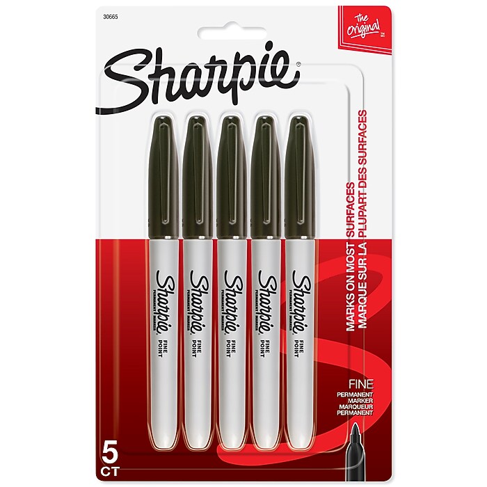 Sharpie Permanent Markers, Fine Point, Black, 5-Pack