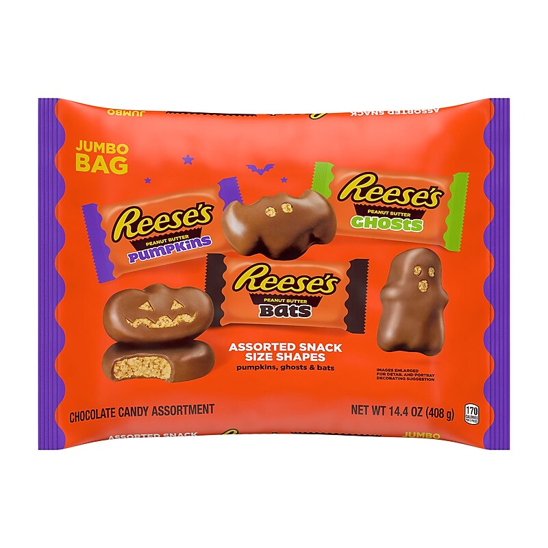 REESE'S Snack Size Assorted Milk Chocolate Peanut Butter Shapes Candy Jumbo Bag, 14.4 oz. (HEC45303) image 1