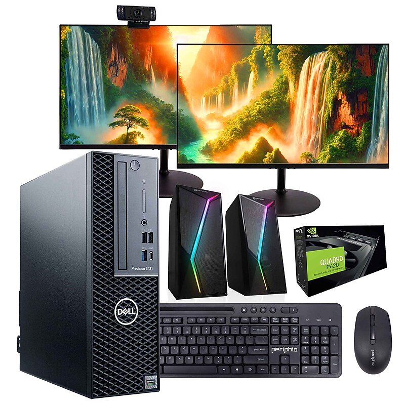 Dell Precision Refurbished Desktop Computer with Two 24" Monitors, Intel Core i5-9500, 32GB RAM, 1.5 TB SSD, Windows 11 Pro image 1