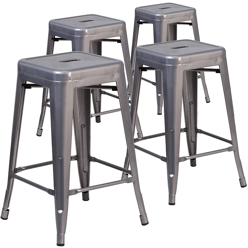 Flash Furniture Lincoln Contemporary Metal Indoor Counter Height Stool without Back, Clear Coat, 4-Pieces/Pack (4XUDGTP000424) image 1