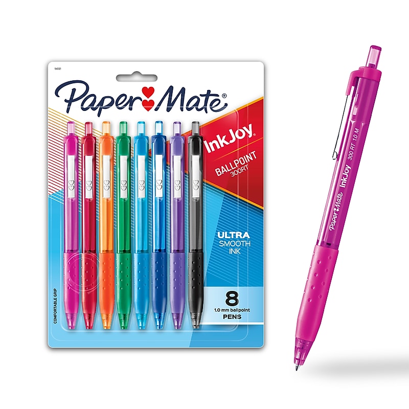 Paper Mate InkJoy 300RT Retractable Ballpoint Pens, Medium Point, 1.0mm, Assorted Ink, 8/Pack (1781564/1945921) image 1