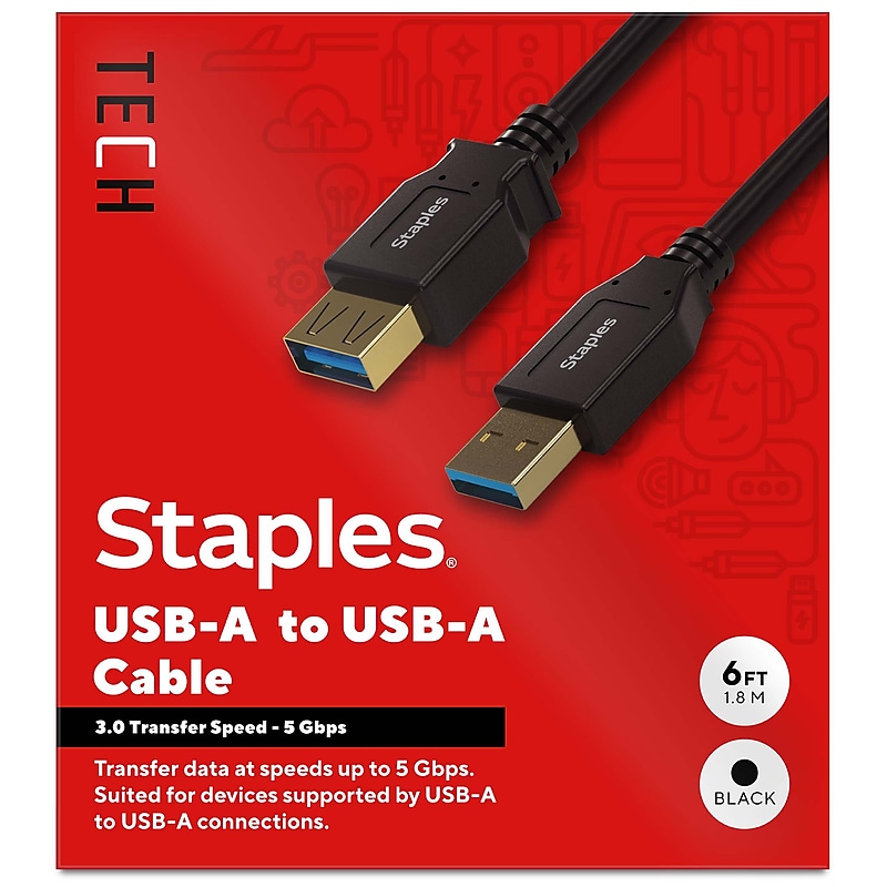 Staples TECH 6 ft. USB-A to USB-A Cable, Male to Male, Black (ST62442) image 1
