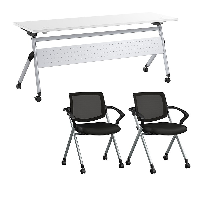 Bush Business Furniture Envision 72"W Foldable Training Room Table with 2 Chairs, White (NVS006WH) image 1