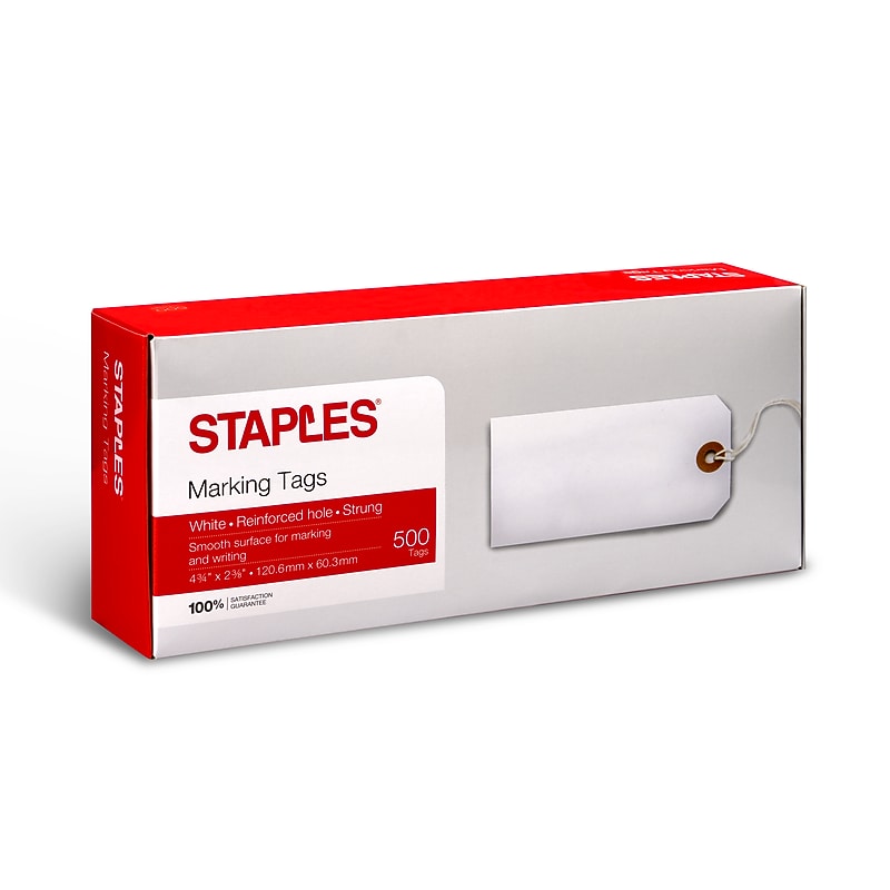 Staples Pre-Strung Shipping Tags, 4 3/4" x 2 3/8", White, 500 Pack (11555/44671) image 1