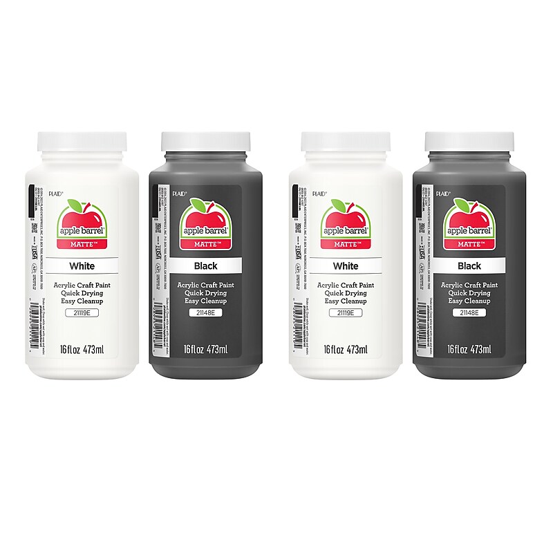 Apple Barrel Acrylic Paint Matte, 16oz., White & Black, 2/Pack (APPPROMOABWB-2) image 1