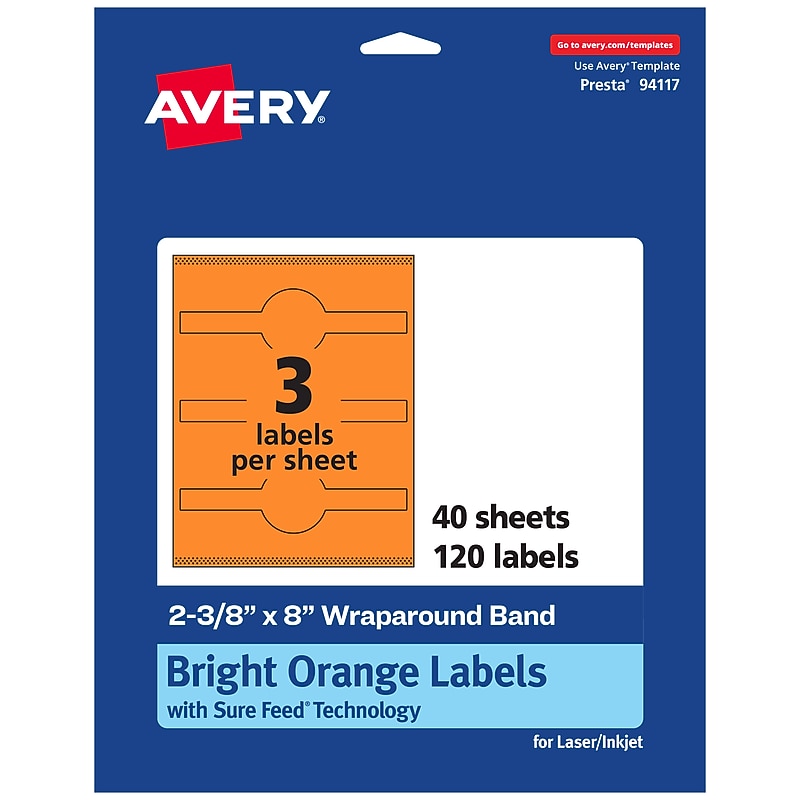 Avery Decorative Edge Multipurpose Labels, 2-3/8" x 8", Bright Orange, 120/Pack (94117) image 1
