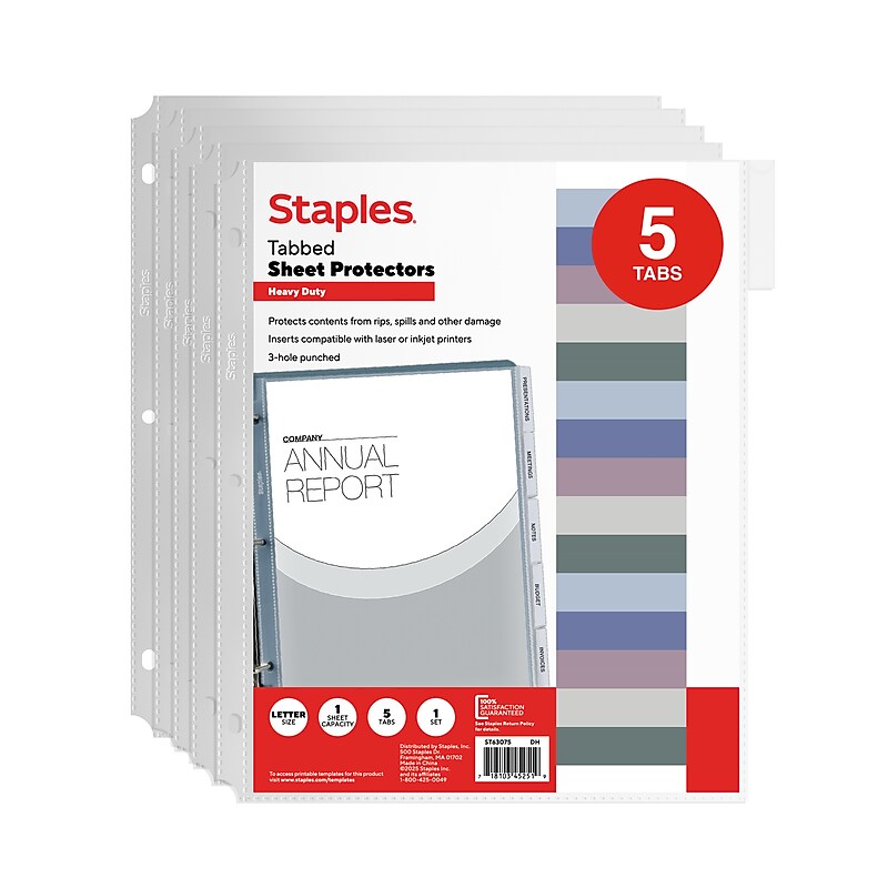 Staples Heavyweight Sheet Protector, 8.5" x 11", Clear, 5/Pack (ST63075) image 1