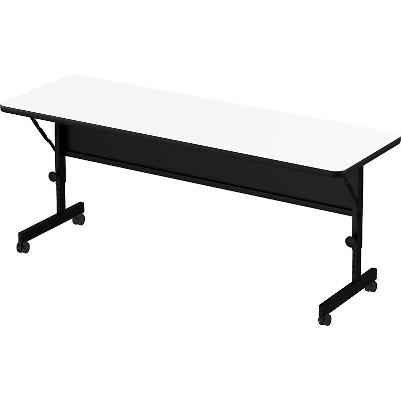 Correll Deluxe 60"W x 24"D Adjustable Foldable Training Room Table, Dry-Erase Markerboard, With Wheels, Frosty White/Black image 1