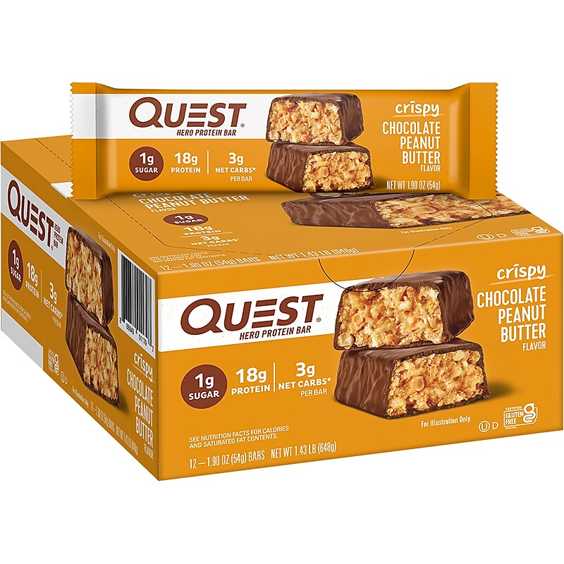 Quest Gluten Free Chocolate Peanut Butter Hero Protein Bar, 1.9 oz., 12 Bars/Box (104952) image 1
