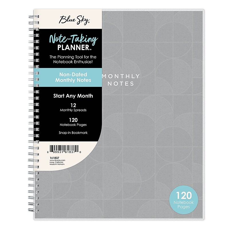 2027 Blue Sky Zenra 8.5" x 11" Calendar Year Monthly Planner, Plastic Cover, Gray (161837) image 1