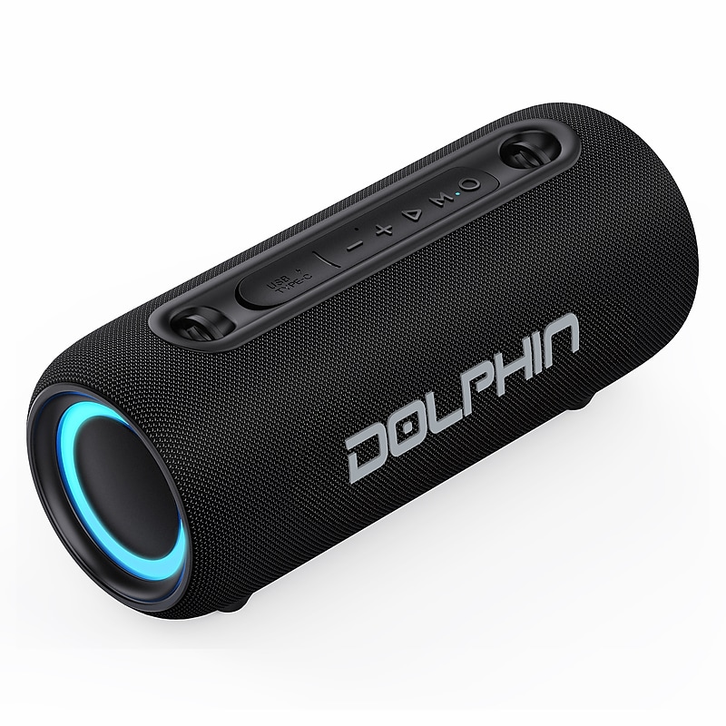 Dolphin Audio Wireless Bluetooth Portable Speaker with RGB Lights & Shoulder Strap, Water Resistant, Black (LX-30) image 1