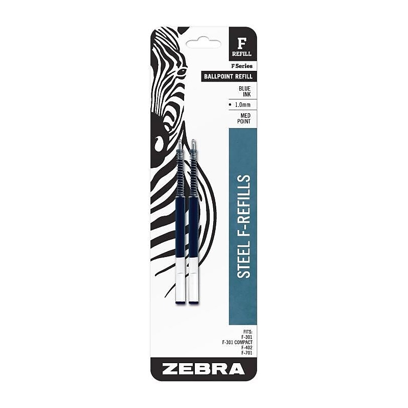 Zebra Steel F Ballpoint Pen Refill, Medium Point, Blue Ink, 2/Pack (ZEB85422) image 1