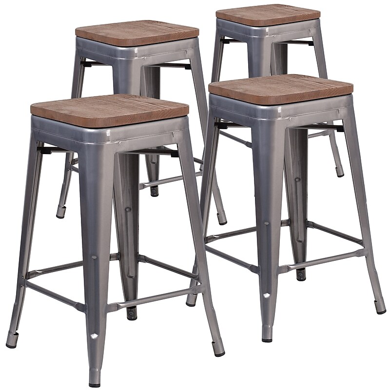 Flash Furniture Lincoln Contemporary Metal Counter Height Stool without Back, Clear Coat, 4-Pieces/Pack (4XUDGTP000424W) image 1