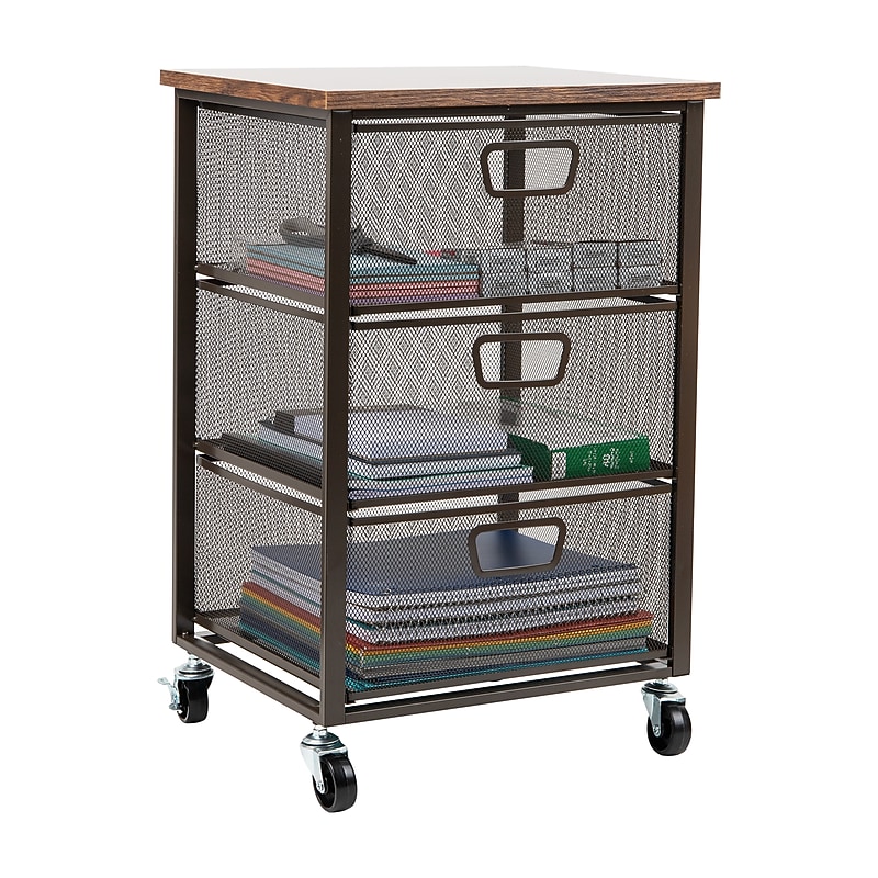 Mind Reader 3-Drawer Rolling Storage Organizer Cart with Wheels, Black (3TMESHC-BLK) image 1
