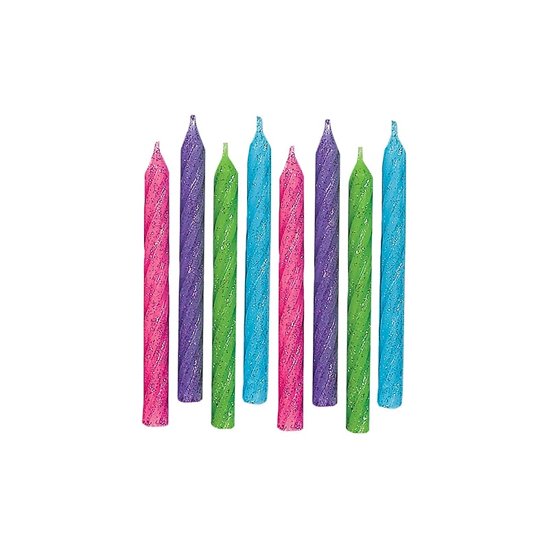 Party City Glitter Spiral Birthday Candles, Assorted Colors, 24/Pack (AM170431) image 1
