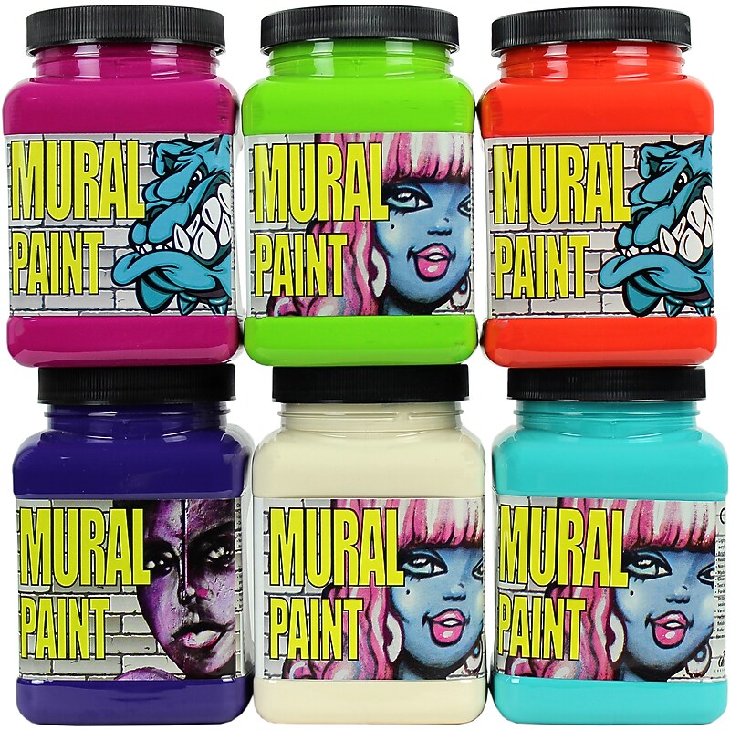 Chroma Mural Acrylic Paint Jar, Assorted Colors, 16 oz., 6/Set (CRM2899) image 1