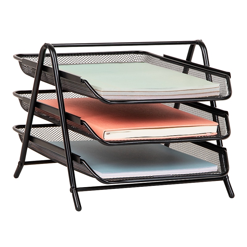 Mind Reader 3-Tier Stackable Paper Desk Tray Organizer, Metal Mesh, Black (3TPAPER-BLK) image 1