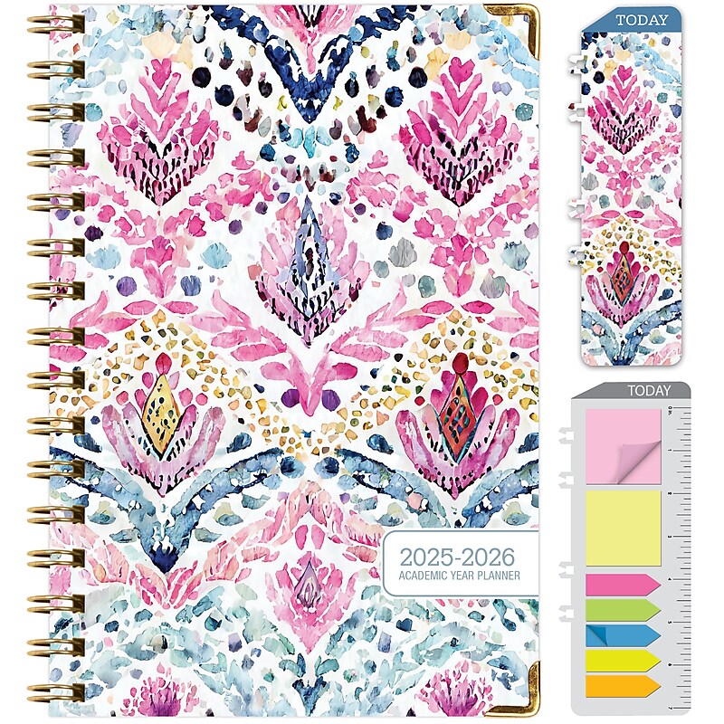 2025-2026 Global Printed Products Boho Ikat 5.5" x 8" Weekly & Monthly Planner, Paper Cover, Multicolored (NAD26-58-83) image 1