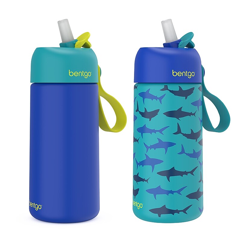 bentgo Stainless Steel Double Wall Insulated Water Bottle, 14 oz., Shark & Teal Fin, 2/Pack (BGKSTBL2P-SHK) image 1