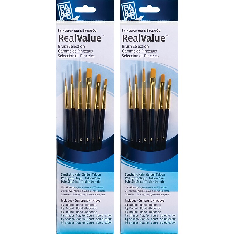 Princeton RealValue Short Handle Mixed Media Synthetic Taklon Variety Brush Set, 6/Set, 2 Sets/Bundle (PBXPR9137-2) image 1