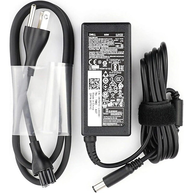 Dell 65W AC Adapter for Dell Inspiron/Latitude Laptop, Black (1X917) image 1