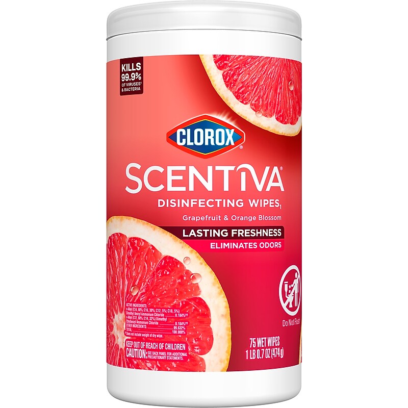 Clorox Scentiva Disinfecting Wipes, Grapefruit & Orange Blossom Scent, 75 Wipes/Container (60036 image 1