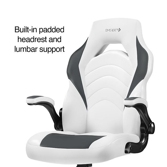 Staples Emerge Vortex Bonded Leather Gaming Chair, White and Staples Emerge Vortex Bonded Leather Gaming Chair, White and