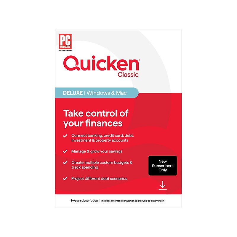 Quicken Classic Deluxe for New Subscribers Only, 1 User, Windows/Mac/Android/iOS, Download (170476) image 1