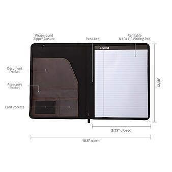 Samsill® Dark Brown Vintage Hardback Zipper Padfolio (70836)