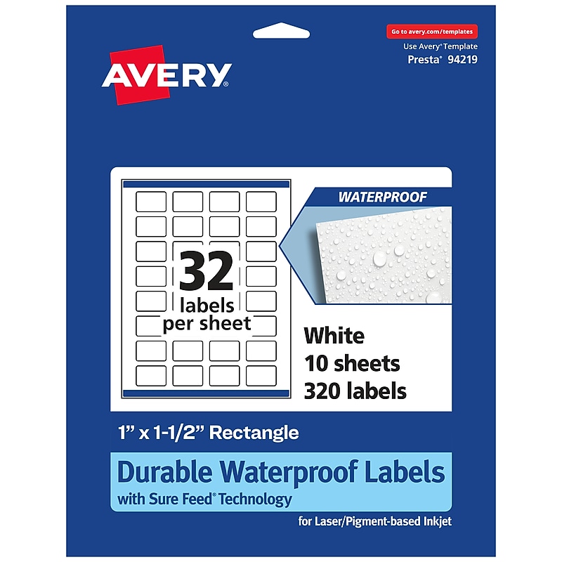 Avery Laser/Inkjet Rectangle Multipurpose Labels, 1" x 1.5", White, 320 Labels/Pack (94219) image 1