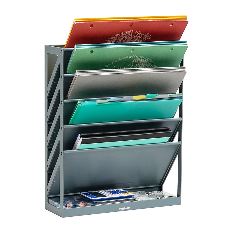 Mind Reader 5-Compartment Mountable Plastic Vertical File Storage, Gray  (WALLANCH-GRY) image 1