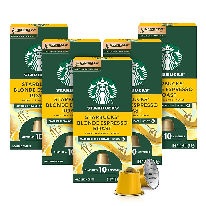 Starbucks Blonde Espresso Roast Coffee Nespresso Original Capsules, Light Roast, 50/Box (109054) image 1
