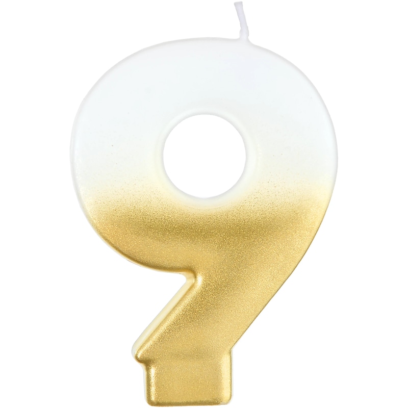 Party City Number 9 Birthday Candle, White/Gold (AM171073) image 1