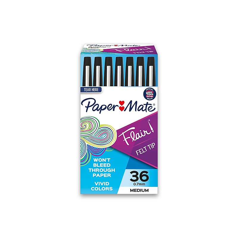 Paper Mate Flair Felt Pen, Medium Point, Black Ink, 36/Pack (1921070) image 1