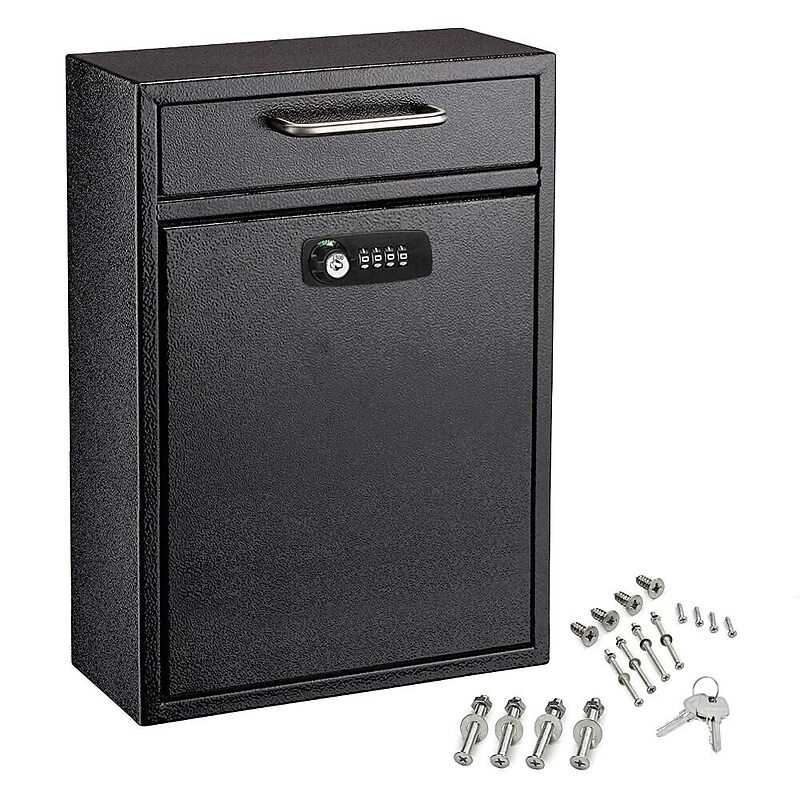 AdirOffice Large Wall Mounted Drop Box with Suggestion Cards, Combination Lock, Black (631-04-BLK-KC-PKG) image 1